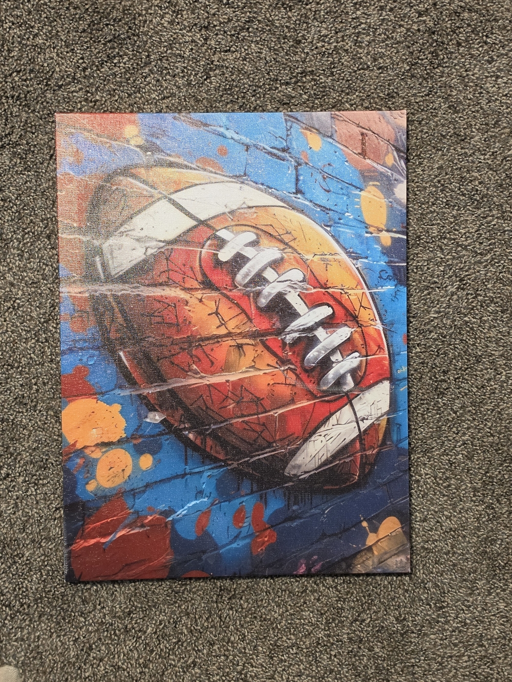 Graffiti Football Wall Art Canvas - Orange Blue